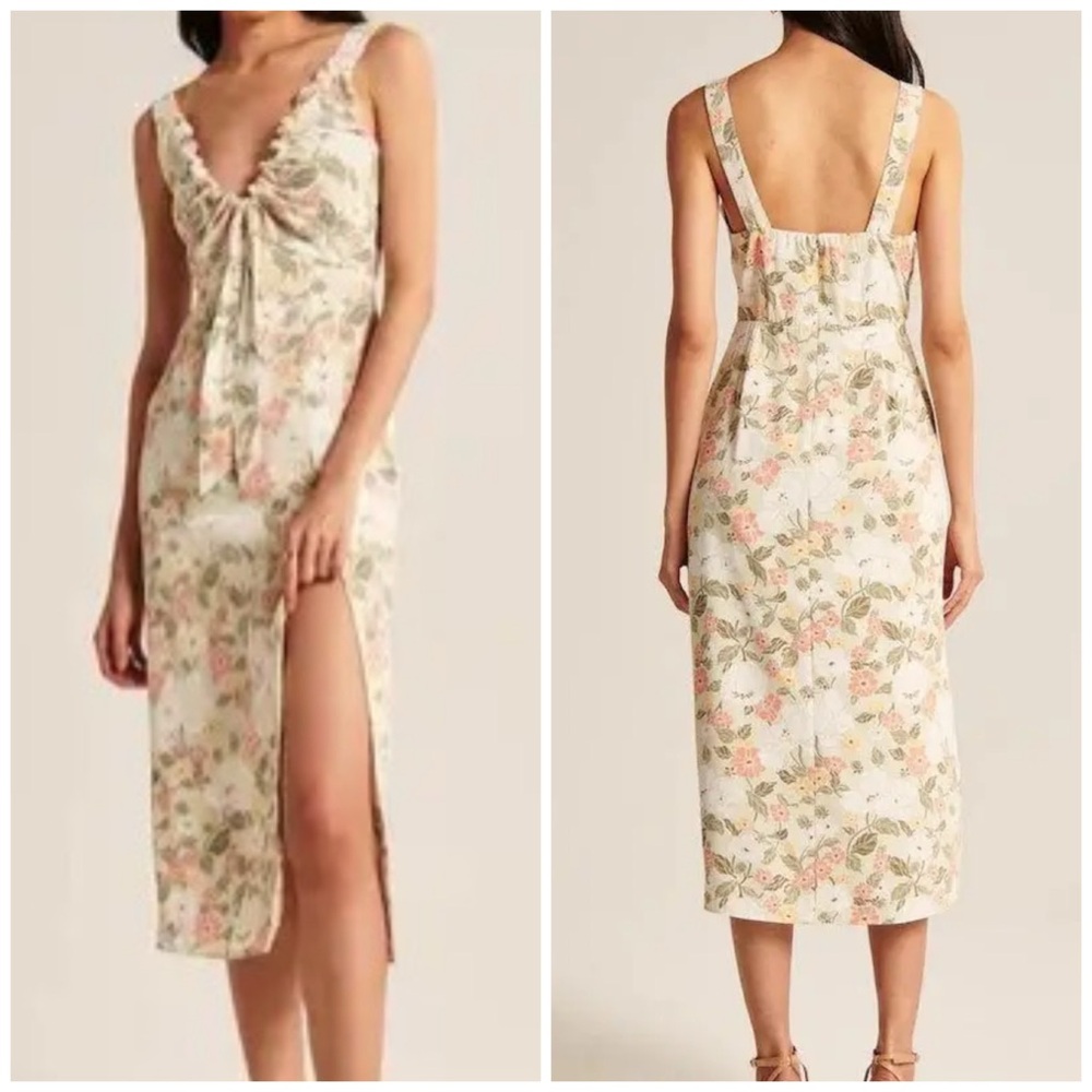 Abercrombie & Fitch Floral Cinched Neck Midi Slip Dress